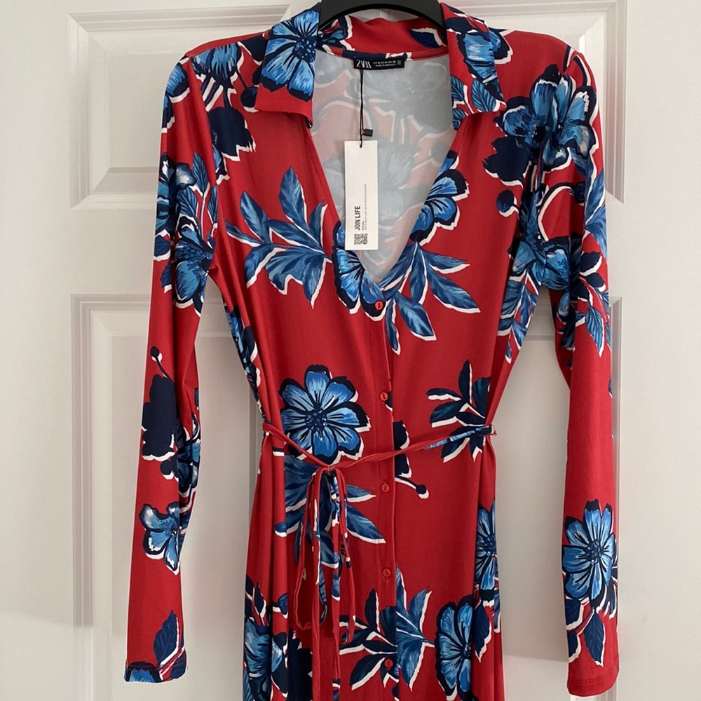 Zara Midi button Down Dress - red